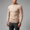 Suéter de punto trenzado para hombre 2026, cuello redondo, ajuste slim, elástico, manga larga, Otoño Invierno, Capa interior de negocios, Capa base