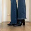 Botas curtas estilo coreano com salto grosso e bico quadrado, botas elásticas retrô slim fit para mulheres, botas de salto alto únicas com zíper traseiro