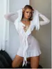 Comercio Exterior Transfronterizo Nuevo Lencería Sexy Europea y Americana Malla Hueca Sexy para Mujer Mangas Largas Mono Falda de Cadera Body Sexy