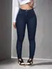 Roupas Femininas Personalizadas Populares Transfronteiriças de Tamanho Padrão Europeu e Americano, Calças Jeans Skinny Elásticas de Caimento Justo, Cintura Alta com Controle de Barriga, Rotação Rápida