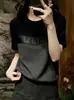 Top Suelto de Manga Corta con Bloques de Color Negro para Mujer, Nuevo Estilo Verano 2026, Camiseta Elegante y a la Moda que Disimula la Figura