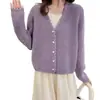 Suéter de Punto para Mujer, Primavera y Otoño, Estilo Coreano, Nuevo Cuello en V, Color Sólido, de Botones, Suéter Cardigan de Punto Moderno y Fresco para Mujer