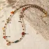 Nuevo collar de piedra cuadrada colorida de estilo artístico y relajado, cadena para la clavícula de tono marrón vintage desgastado con ágata roja que realza el cutis