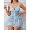 Vestido Camisola de Gaze com Decoração de Laço de Renda Europeu e Americano Doce Transparente Sedutor Vestido Lingerie 9071