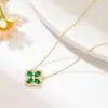 Moda Europea y Americana Zircón Esmeralda Flor de Trébol de Cuatro Hojas Collar para Mujer Collar Colgante de Gama Alta Celebridad de Internet Collar de Personalidad Exagerada