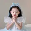 Tiara de Cabelo Infantil Menina Coroa de Diamante Viseira de Renda Véu de Princesa Presente de Aniversário para Menininha Presilha de Cabelo com Laço
