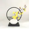 Nueva Pantalla Negra Estilo Chino con Flores de Ciruelo Simuladas, Mini Jarrón de Plástico para Decoración del Hogar, Planta en Maceta para Decoración de Entrada de Patio