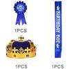Chapéu de aniversário infantil King Crown Festa de pano dourado Chapéu de coroa Cerimônia Cinto Broche Conjunto Decoração de festa Suprimentos