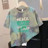 Camiseta de Manga Corta Tie-Dye para Niños, Nueva Camiseta de Verano para Niños, Top Holgado Transpirable de Estilo Coreano Moderno para Niños Mayores