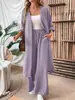 Moda europea y americana transfronteriza de Amazon, nuevo conjunto casual de dos piezas: top de color liso, holgado y cómodo, abierto por delante, combinado con pantalones