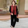 Traje Nuevo Estilo Chino de Primavera y Otoño para Madre, Chaleco Elegante Estilo Nacional para Dama, Ropa para Mujeres de Mediana Edad y Mayores, Elegante Conjunto de Tres Piezas de Terciopelo