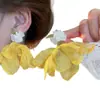 Pendientes de Plata con Aguja de Estilo Étnico con Flores de Piedra Ojo de Gato Incrustadas de Diamantes, Pendientes de Moda de Lujo Ligero de Gama Alta, Pendientes Sencillos de Nicho para Mujer