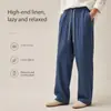 Pantalones casuales de lino para hombre de marca de tendencia transfronteriza, estilo nuevo de otoño, corte holgado, con caída, cintura elástica con cordón, pantalones largos
