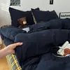 Juego de cuatro piezas de algodón estilo minimalista, sábana bajera a cuadros sencilla, sábana de cama de algodón lavado de una pieza, funda de edredón, ropa de cama a rayas