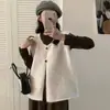 Chaleco de Punto Cardigan de Cuello Redondo Estilo Coreano Simple con Dos Botones para Mujer Otoño Invierno Nuevo Holgado Versátil Chaleco Suéter