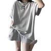 Conjunto Esportivo Retrô Americano Feminino Verão Solto Manga Curta Shorts Moda Casual Waffle Conjunto de Duas Peças