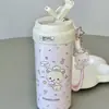 Taza Térmica de Chica Oso de Aspecto Elegante Simple Ins Linda Chica Estudiante Acero Inoxidable Portátil con Popote Gran Capacidad Café