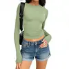 Top de Manga Larga de Otoño Ropa Exterior para Chica Atrevida Camiseta Suéter para Mujer Cuello Redondo Camiseta Básica Ropa para Mujer Adelgazante