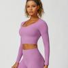 Ropa de Yoga Transfronteriza con Almohadillas en el Pecho, Cuello en V, Mangas Largas, Cintura Alta, Sin Costuras Incómodas, Pantalones de Yoga, Conjunto de Ropa de Yoga