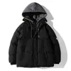 Jaqueta de Algodão com Capuz Patchwork Off-white e Marrom, Falsa Peça Dupla, para Homens e Mulheres, Capuz com Cordão Color Block, Jaqueta Curta de Inverno Grossa Quente Solta