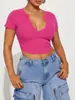 2025 Camiseta deportiva ajustada sexy de manga corta Amazon Europa y Estados Unidos transfronteriza cuello en V profundo top casual corto