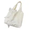 65291 Bolsa de Lona Bordada Branca Leite Textura Macia Leve Bolsa de Ombro Versátil para Viagem de Menina Artística