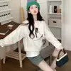 Moletom Redondo com Estampa de Gato Retrô Estilo Coreano para Mulheres, Novo Estilo Preguiçoso de Outono, Top Versátil Casual de Lã, Moderno
