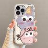 Capa de Celular Fofa de Briquete Adequada para Apple 17 Pro Max, Pintada com uma Pulseira, 15 Pro Desenho Animado Creme Superfície Espelhada, 14P