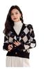 Nuevo Abrigo de Lana con Tablero de Ajedrez Vintage Otoño/Invierno 2022 Cárdigan de Punto Suelto de Una Sola Fila para Mujer