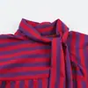 ZA Ropa de Mujer de Comercio Exterior Transfronterizo Europa AliExpress Venta Caliente Cuello Simple Cordones Rayas Camisa de Manga Larga