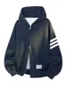 Moletom com Capuz e Zíper Cardigan Três Listras Retro Americano Masculino Outono Inverno Marca Tendência Versátil Jaqueta Casual Top