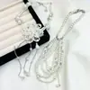 Colar de Miçangas Trançadas de Cristal Flor de Pérola Borla Colar de Casamento Nicho Luxo Acessível Elegante Corrente Clavicular Gargantilha