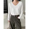 Cisnann Otoño Nueva Colección Práctica Básica Versátil Ajuste Delgado Camiseta con Cuello en V en Forma de Corazón SN9329
