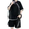 2025 Novo Terno de Manga Curta Masculino Verão Manga Curta Camiseta Solta Tamanho Grande Casual Esportivo Conjunto Completo de Roupas