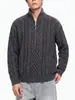 Suéter Grueso con Textura de Medio Cierre y Cuello Alto Mu Qiu para Hombre, Cálido, de Punto Trenzado, Holgado, para Viajar