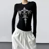 Camiseta Ajustada de Manga Larga Marrón Estilo Retro Americano 2025 para Mujer Otoño e Invierno Tops Sexy Camisa Base