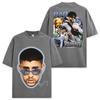 Camiseta de Manga Corta Estilo Retro Americano Transfronterizo con Estampado de Bad Bunny Suelta Resistente Cuello Redondo Sudadera con Capucha para Hombre