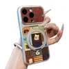 Funda para teléfono con soporte de cachorro de tablero de ajedrez adecuada para iPhone16promax Funda para teléfono Apple 17 funda de cambio instantáneo galvanizada