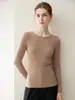 Suéter de malha puro cashmere com gola redonda e corte slim para mulheres, camada base para outono e inverno, suéter de cashmere de manga longa prêt-à-porter de primeira linha