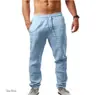 Pantalones de Lino para Hombre Bolsillo de Playa Cordón Cintura Elástica Planos Cómodos Transpirables Moda Diaria Hip Hop