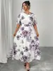 Vestido Bata Larga Negra Holgada Talla Grande para Mujer, Cuello Redondo, Estilo Étnico, Transfronterizo