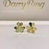 Fanjia Oro de 18 Quilates Color Chapado Pétalos de Trébol Llenos de Diamantes Cadena para Clavícula de Trébol Colgante de Flor Única Anillo de Nicho de Flor