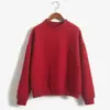 Sudadera Lisa de Color Puro para Mujer, Terciopelo, Caramelo, Cuello Alto, Holgada, Casual, Estudiante, Manga Larga, Ropa de Abrigo, Camisa Ligera