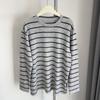 Camiseta de Manga Larga Rayada Gris Claro Estilo Coreano para Mujer en Otoño e Invierno, Estilo Perezoso, Holgada, Aspecto Adelgazante y Camiseta Interior para Cubrir la Carne