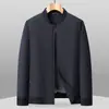 Jaqueta Masculina Gola Padre para Primavera e Outono, Casaco Liso Simples, Estilo Zíper Business Casual, Vestuário para Pais de Meia-Idade Atacado