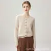 Cardigã 100% cashmere com gola redonda para mulheres, abotoado, de manga comprida, cor sólida, caimento solto, cor sólida, suéter de tricô trançado