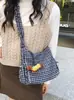 Bolso Luna de Cuadros Plegados Retro Japonés Bolso de Lona de Moda Ins Bolso Cruzado de Empanada Bolso de Hombro de Nicho Bajo el Brazo