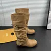 Botas Largas con Hebilla Retro para Mujer 2026 Verano Nuevo Estilo Tacón Grueso Antideslizantes Botas Martin Moda de Nicho Botas Apiladas