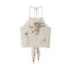 2025 Transfronterizo Aliexpress Más Vendido Ropa de Mujer al por Mayor Nuevo Top con Bordado Floral y Cuello Halter Z