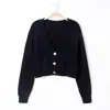 Suéter Adelgazante de Punto Trenzado con Flor de Goma de Cintura Alta Ultra Corto para Mujer, Nuevo Cardigan de Punto de Botones Individuales Primavera 2023